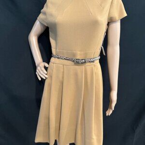 Eliza J Camel Dress with Leopard Print Belt – Size 12